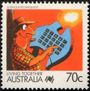 Australia-1988-Living-Together-cartoons-70-cent-Multi-P14-Science-Technology-J-Hook