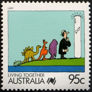 Australia-1988-Living-Together-cartoons-95-cent-Multi-P14-Law-C-Aslanis