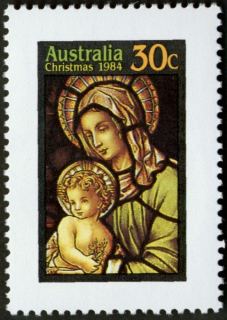 Australia-1984-Christmas-Stained-Glass-Windows-30-cent-Multi-P14x13-6-Veiled-Virgin-and-Child-