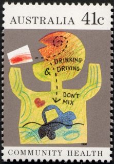 Australia-1990-Community-Health-41-cent-Multi-P14x13-5-Poster-Drinking-and-Driving-Dont-Mix-SG1238