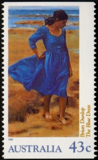 Australia-1990-Heidelberg-and-Heritage-Art-Exhibition-Booklet-stamps-43-cent-Multi-PImperfx14-5-Painting-The-Blue-Dress-by-Brian-Dunlop-SG1270