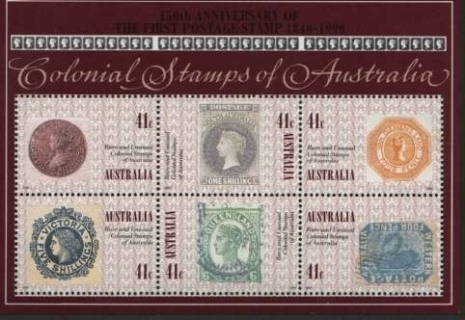 Australia-1990-Penny-Black-stamp-England-150-Anniversary-6-x-41-cent-Multi-P13-5x14-Colonial-Stamps-of-Australia