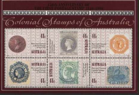 Australia-1990-Penny-Black-stamp-England-150-Anniversary-6-x-41-cent-Multi-P13-5x14-New-South-Wales-1861-5-shilling-stamp-on-stamp-and-five-others-in-set-stamp-on-stamp-SG1247