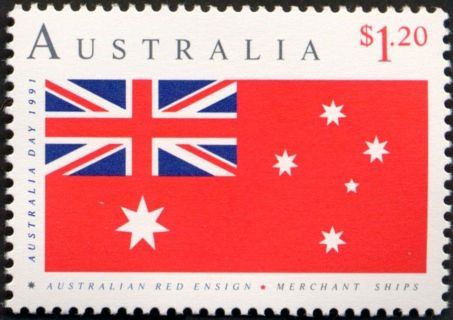 Australia-1991-Australia-day-Ninetieth-anniversary-of-Australian-Flag-1-2-dollar-bright-scarlet