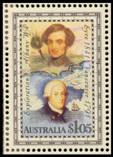 Australia-1991-Exploration-of-Western-Australia-1-05-dollar-Multi-P14-50-Paintings-of-George-Vancouver-and-Edward-Eyre