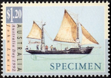 Australia-1992-Australia-Day-1992-and-100th-Anniversary-of-discovery-of-America-1-2-dollar-Multi-P14-50-Ship-John-Louis-pearling-lugger-SPECIMEN-SG1336S