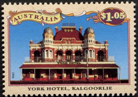 Australia-1992-Century-of-Discovery-of-Gold-at-Kalgoorlie-and-Coolgardie-1-05-dollar-Multi-P14-x-14-5-York-Hotel