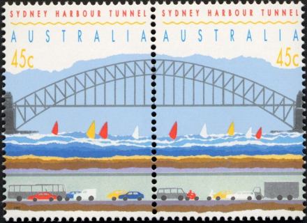 Australia-1992-Opening-of-Sydney-Harbour-Tunnel-2-x-45-cent-Multi-P15-50-Pair-SG1375ba