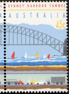 Australia-1992-Opening-of-Sydney-Harbour-Tunnel-45-cent-Multi-P15-50-Sydney-harbour-Tunnel-value-at-right-SG1376