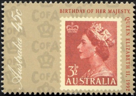 Australia-1992-Queen-Elizabeth-II-Birthday-45-cent-Multi-P14-x-14-5-Stamp-on-stamp