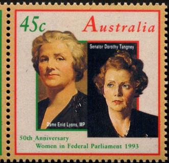 Australia-1993-Inter-Parliamentary-Union-Conference-and-50th-Anniversary-of-Women-in-Parliament-25-x-45-cent-Multi-P14-50-Two-ladies-on-outer-frame-of-16-SG