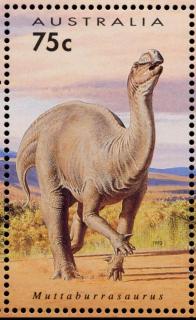 Australia-1993-Prehistoric-Animals-75-cent-Multi-P14-5-x-14-Muttaburrasaurus-langdoni-SG1427