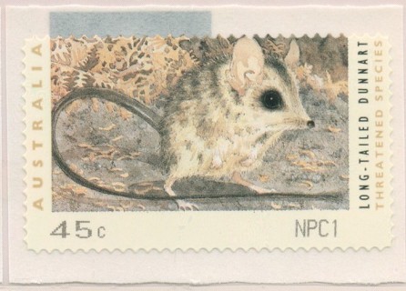 Australia-1993-Threatened-Species-Counter-printed-stamps-Melbourne-45-cent-Multi-PDie-cut-11-35-Long-tailed-Dunnart