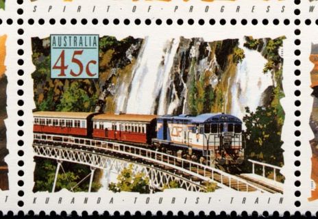 Australia-1993-Trains-45-cent-Multi-P13-85-x-14-60-Train-Kuranda-tourist-line-SG1409