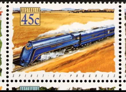 Australia-1993-Trains-45-cent-Multi-P13-85-x-14-60-Train-Spirit-of-Progress-SG1406