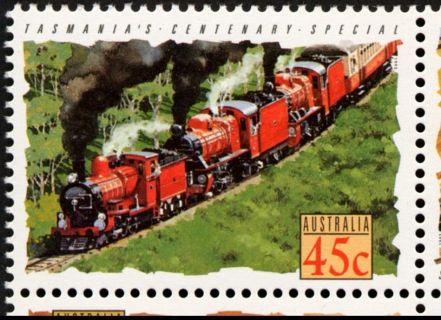 Australia-1993-Trains-45-cent-Multi-P13-85-x-14-60-Train-Tasmanias-Centenary-Special-SG1405