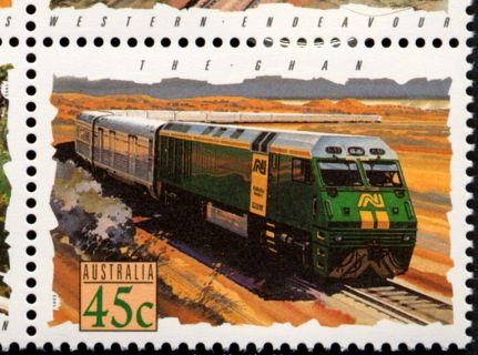 Australia-1993-Trains-45-cent-Multi-P13-85-x-14-60-Train-the-Ghan-SG1410