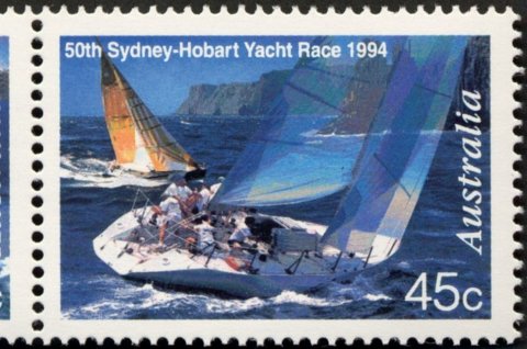 Australia-1994-50th-Sydney-Hobart-Yacht-Race-2-x-45-cent-Multi-P14-50-Yachts-passing-Tasmania-coastline-SG1492