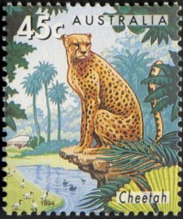 Australia-1994-Australian-Zoos-Endangered-Species-45-cent-Multi-P14-5-x-14-Cheetah-animal