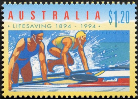 Australia-1994-Centenary-of-Organised-Life-Saving-in-Australia-1-2-dollar-Multi-P14-x-14-5-Life-Savers-on-Surf-Boards