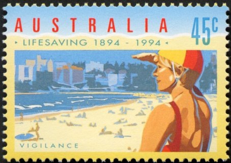 Australia-1994-Centenary-of-Organised-Life-Saving-in-Australia-45-cent-Multi-P14-x-14-5-Life-Saver-on-Watch