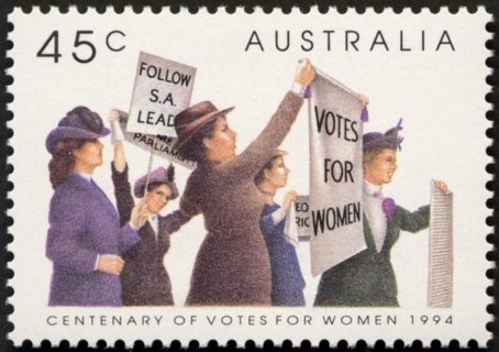 Australia-1994-Centenary-of-Womens-Emancipation-in-South-Australia-45-cent-Multi-P14-x-14-5-Suffragettes-marching-with-signs-SG1465