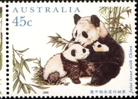 Australia-1995-Australia-China-Joint-Issue-Endangered-Species-45-cent-Multi-P14-5-x-14-Giant-Panda-with-cubs-SG1550