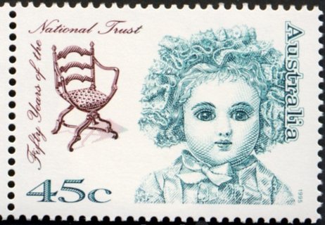 Australia-1995-Australian-National-Trusts-anniversary-52-45-cent-Deep-blue-green-and-purple-brown-P14-x-14-5-Steiner-Doll-and-Italian-style-chair