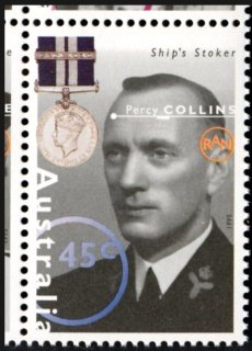 Australia-1995-Australian-Second-World-War-Heroes-Series-Two-45-cent-Multi-P14-5-x-14-Chief-Petty-Officer-Percy-Collins-and-Distinguished-Service-Medal-and-Bar-SG1546