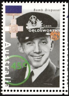 Australia-1995-Australian-Second-World-War-Heroes-Series-Two-45-cent-Multi-P14-5-x-14-Lieutenant-Commander-Leon-Goldsworthy-and-George-Cross-SG1547