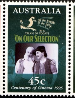 Australia-1995-Centenary-of-Cinema-45-cent-Multi-P14-5-x-14-On-Our-Selection-Scenes-from-film-SG1531