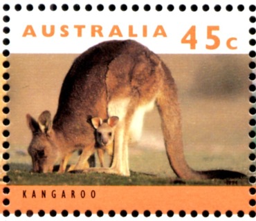 Australia-1995-Koala-and-Kangaroo-definitives-45-cent-Multi-P11-50-Female-Kangaroo-with-young-SG1464b