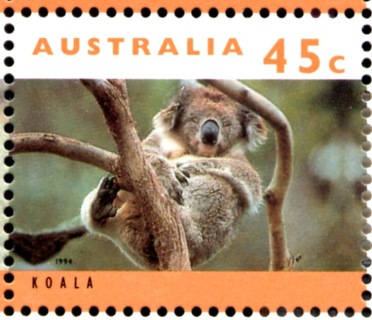 Australia-1995-Koala-and-Kangaroo-definitives-45-cent-Multi-P11-50-Koala-Phascolarctos-cinereus-asleep-in-tree-SG1464f