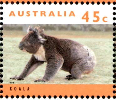 Australia-1995-Koala-and-Kangaroo-definitives-45-cent-Multi-P11-50-Koala-Phascolarctos-cinereus-on-ground-SG1464e