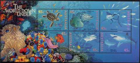 Australia-1995-Marine-Life-8-x-45-cent-Multi-P14-x-14-5-Mini-sheet-SGMS1562