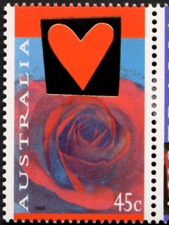 Australia-1995-St-Valentines-Day-45-cent-Multi-P14-5-x-14-Red-Heart-and-Rose-SG1507