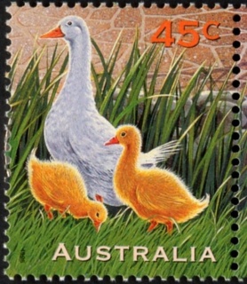 Australia-1996-Australian-Pets-45-cent-Multi-P14-5-x-14-Duck-with-ducklings-SG1648