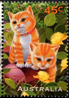 Australia-1996-Australian-Pets-45-dollar-Multi-P11-50-Ginger-cats-x-2-SG1652B