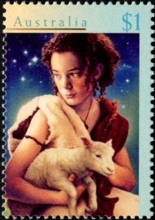 Australia-1996-Christmas-1-dollar-Multi-P14-5-x-14-Shepherd-boy-with-lamb-SG1658