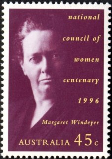 Australia-1996-National-Council-of-Women-100-years-45-cent-Deep-reddish-lemon-and-purple-P14-5-x-14-Margaret-Windeyer-SG1639