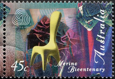 Australia-1997-Bicentenary-of-Arrival-of-Merino-sheep-in-Australia-45-cent-Multi-P14-5-x-14-Pepe-chair