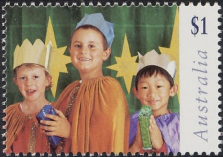 Australia-1997-Christmas-Childrens-Nativity-Play-1-dollar-Multi-P14-x-14-5-Three-Kings-SG1725