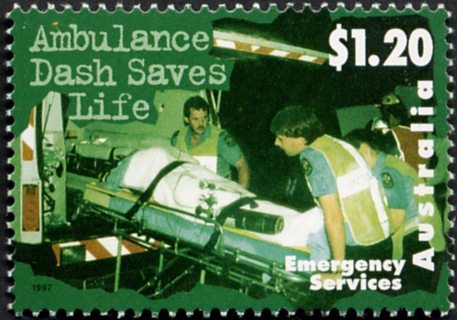 Australia-1997-Emergency-services-1-2-dollar-Multi-P14-x-14-5-Loading-casualty-into-ambulance-SG1701