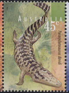 Australia-1997-Prehistoric-Animals-45-cent-Multi-P14-5-x-14-Paracylotosaurus-davidi-SG1711