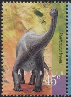 Australia-1997-Prehistoric-Animals-45-cent-Multi-P14-5-x-14-Rhoetosaurus-brownei-SG1708