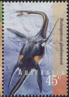 Australia-1997-Prehistoric-Animals-45-cent-Multi-P14-5-x-14-Woolungasaurus-glendowerensis-SG1712