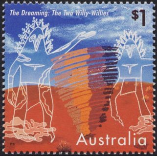 Australia-1997-The-Dreaming-Cartoons-from-aboriginal-legends-1-dollar-Multi-P14-50-The-two-Willy-Willies-by-Josie-Boyle-SG1705