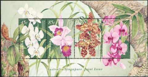 Australia-1998-Australia-Singapore-Joint-Issue-Orchids-mixed-cent-Multi-P14-5-x-14-Mini-sheet-SGMS1804