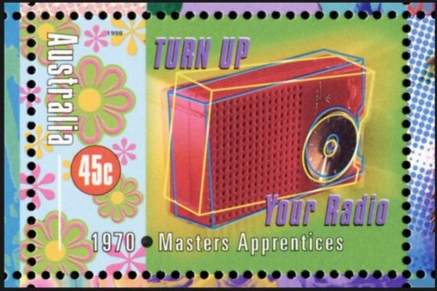 Australia-1998-Australian-Rock-and-Roll-45-cent-Multi-P14-x-14-5-Masters-Apprentices-Turn-up-your-Radio-