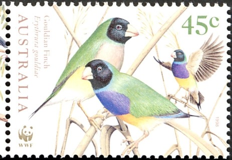 Australia-1998-Endangered-Species-Birds-45-cent-Multi-P14-x-14-5-Gouldian-Finch